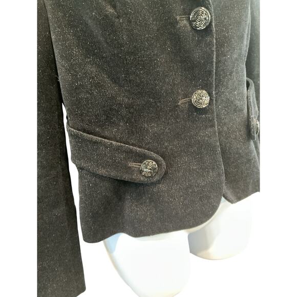 Vintage Bisou Bisou Womens Corduroy Blazer Small Black Lace Rhinestone Y2K Fairy - Picture 7 of 13